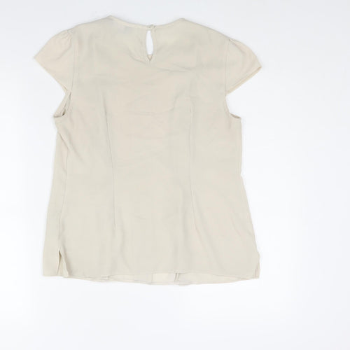 Dorothy Perkins Womens Beige Polyester Basic Blouse Size 12 Round Neck - Frill Detail