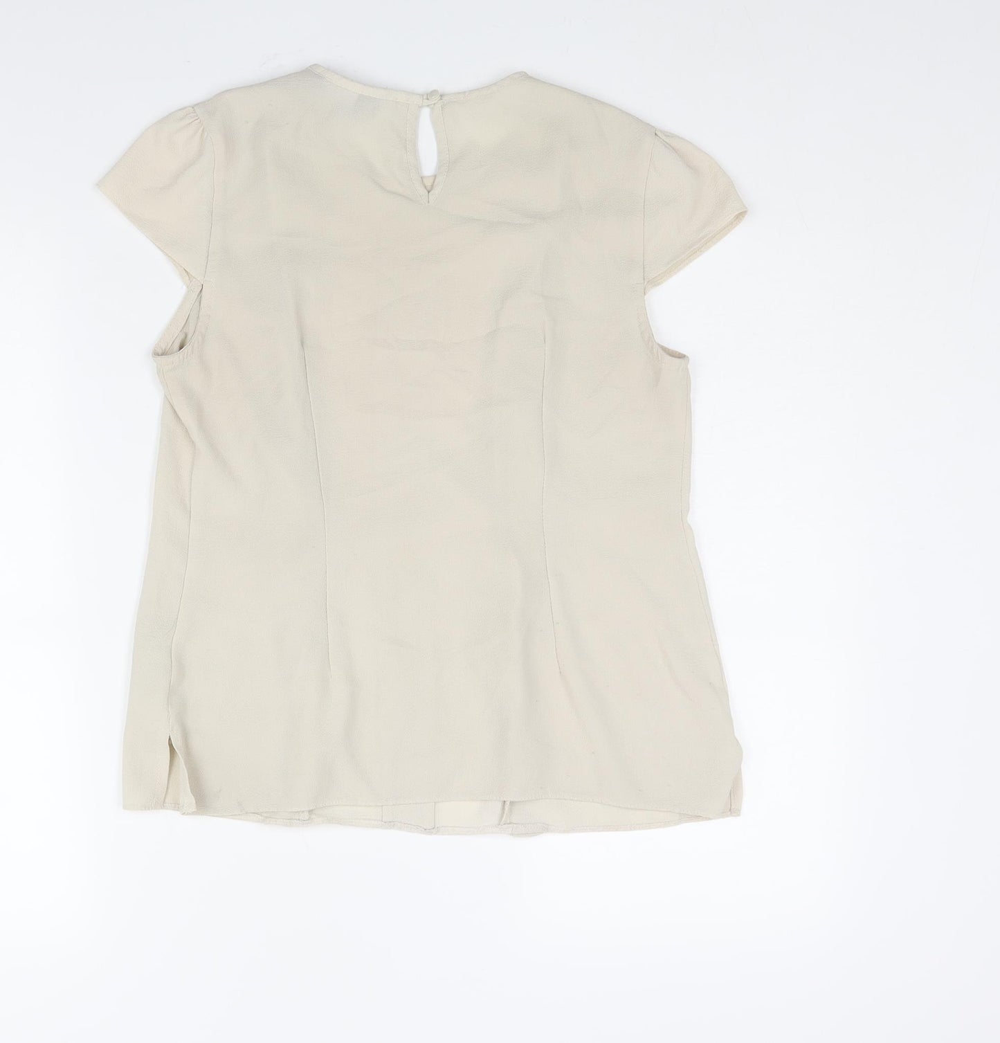 Dorothy Perkins Womens Beige Polyester Basic Blouse Size 12 Round Neck - Frill Detail