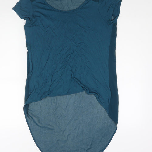 Limited Collection Womens Blue Viscose Basic Blouse Size 12 Round Neck - Hi Low Hem Semi Sheer Back
