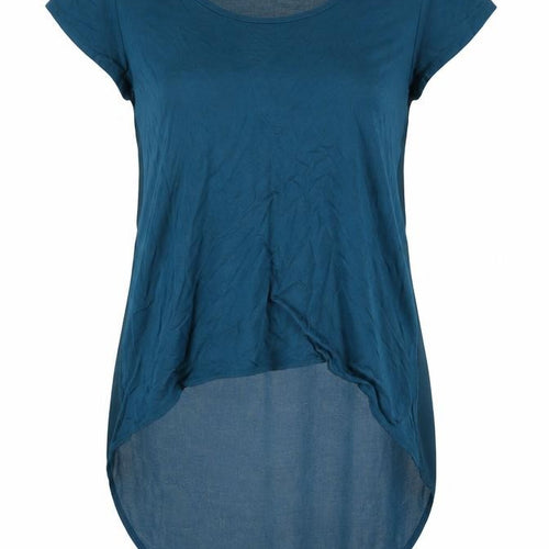 Limited Collection Womens Blue Viscose Basic Blouse Size 12 Round Neck - Hi Low Hem Semi Sheer Back