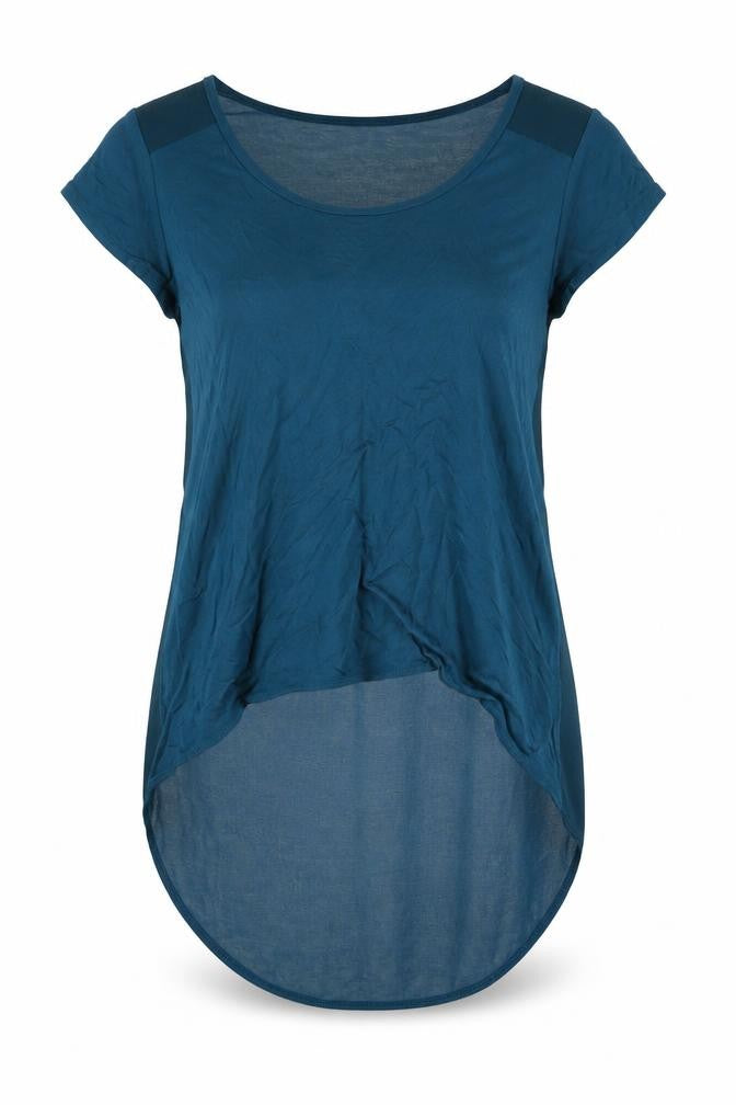 Limited Collection Womens Blue Viscose Basic Blouse Size 12 Round Neck - Hi Low Hem Semi Sheer Back