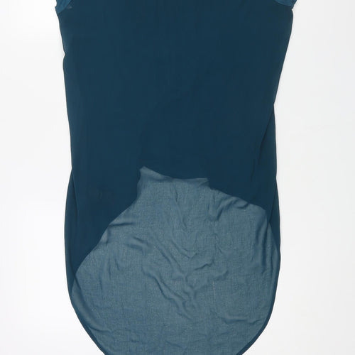 Limited Collection Womens Blue Viscose Basic Blouse Size 12 Round Neck - Hi Low Hem Semi Sheer Back