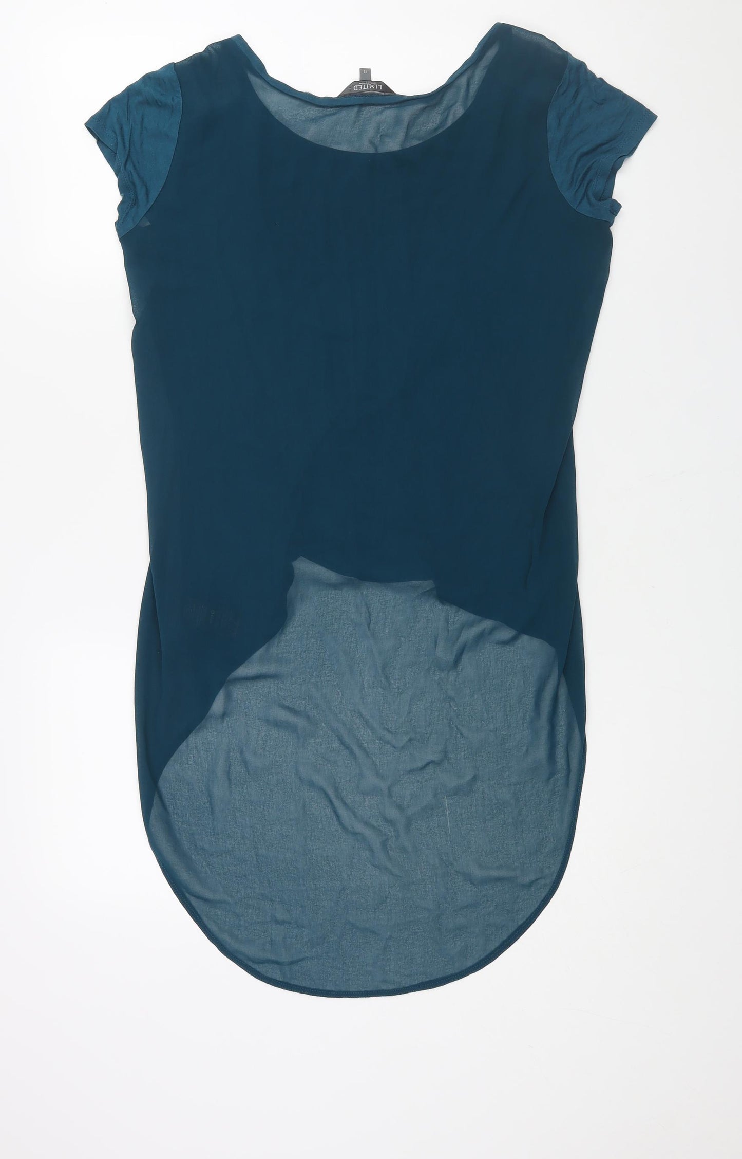 Limited Collection Womens Blue Viscose Basic Blouse Size 12 Round Neck - Hi Low Hem Semi Sheer Back
