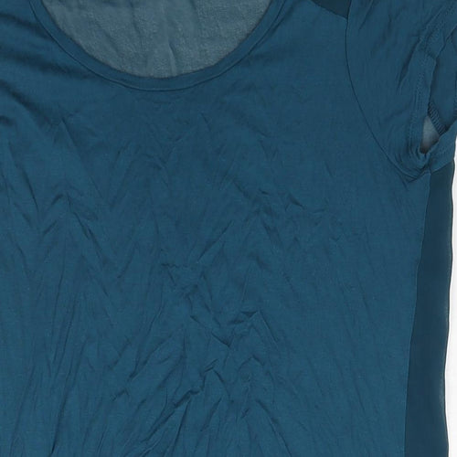 Limited Collection Womens Blue Viscose Basic Blouse Size 12 Round Neck - Hi Low Hem Semi Sheer Back