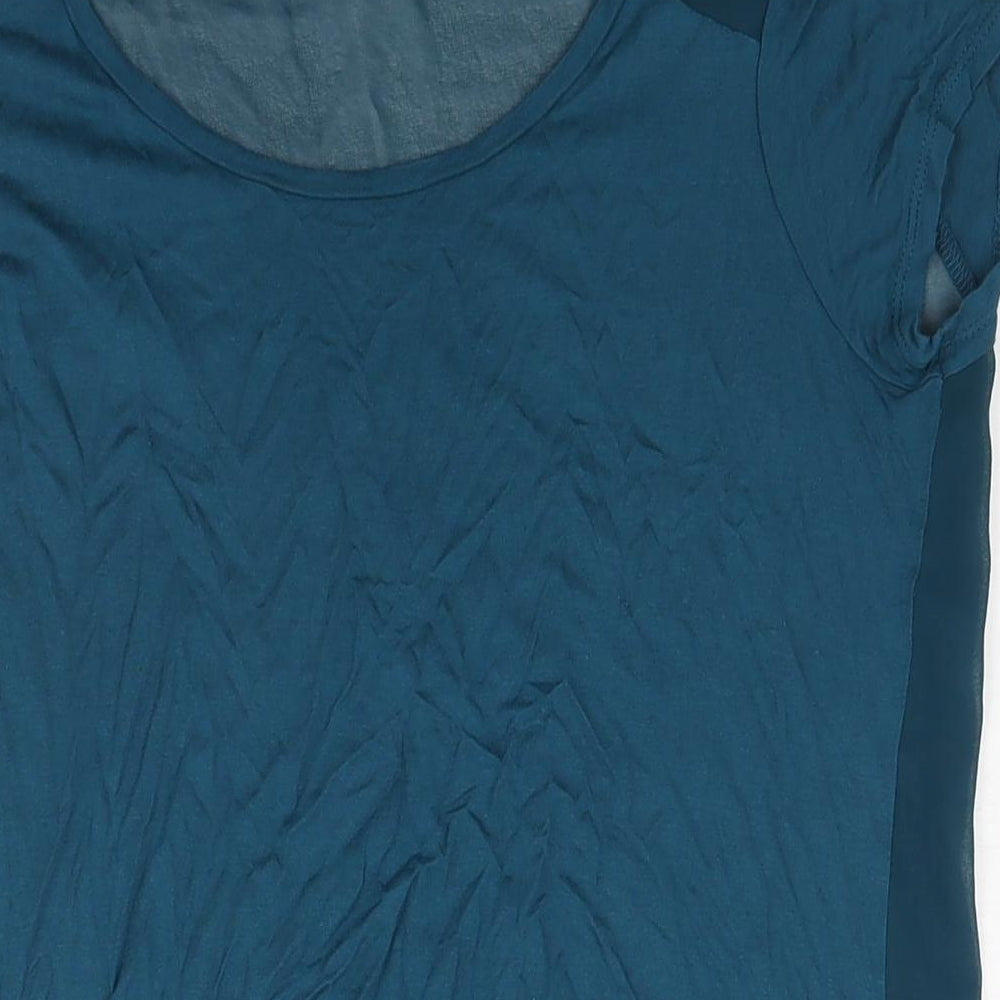 Limited Collection Womens Blue Viscose Basic Blouse Size 12 Round Neck - Hi Low Hem Semi Sheer Back