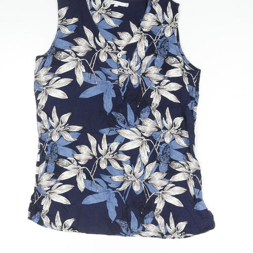 Lakeland Womens Blue Floral Viscose Basic Blouse Size S V-Neck