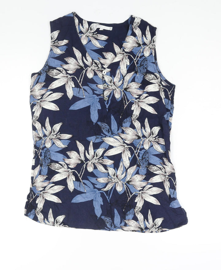 Lakeland Womens Blue Floral Viscose Basic Blouse Size S V-Neck