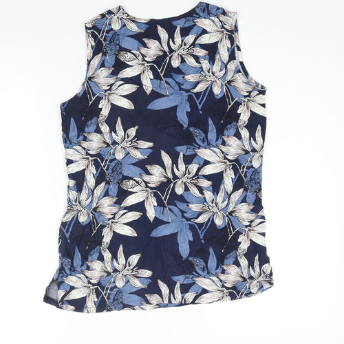 Lakeland Womens Blue Floral Viscose Basic Blouse Size S V-Neck