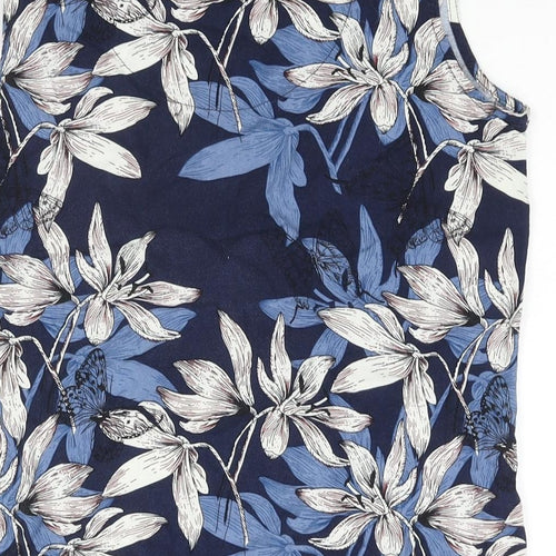 Lakeland Womens Blue Floral Viscose Basic Blouse Size S V-Neck