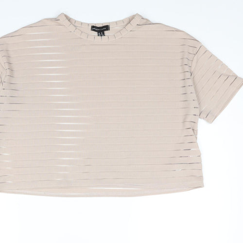 New Look Womens Beige Striped Polyester Basic T-Shirt Size M Round Neck