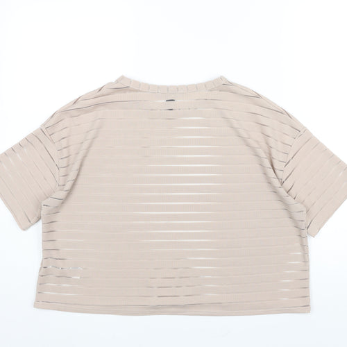 New Look Womens Beige Striped Polyester Basic T-Shirt Size M Round Neck