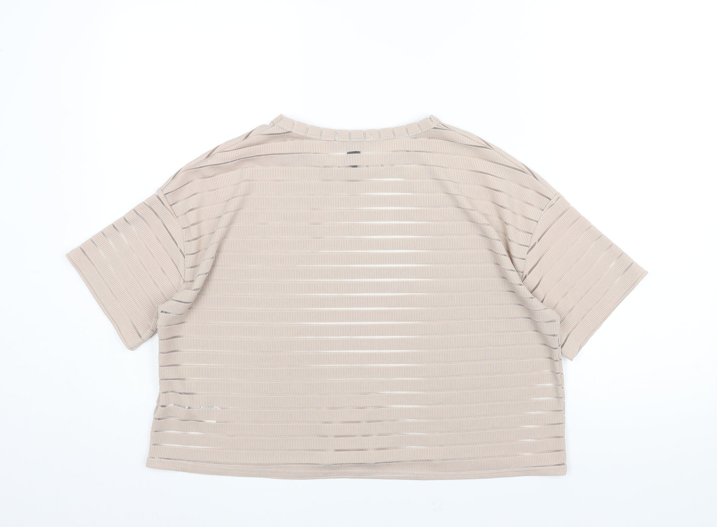 New Look Womens Beige Striped Polyester Basic T-Shirt Size M Round Neck