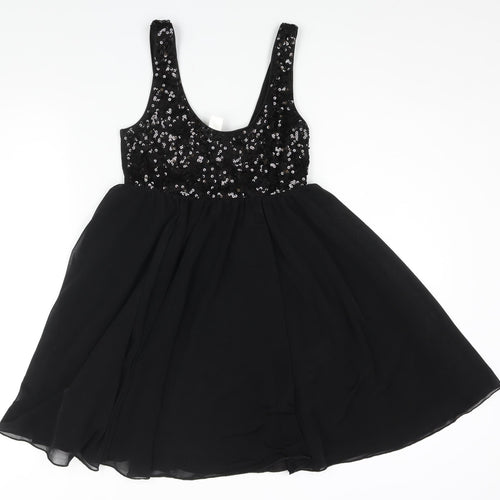 H&M Womens Black Polyester Fit & Flare Size 8 Scoop Neck Pullover - Sequin Bodice