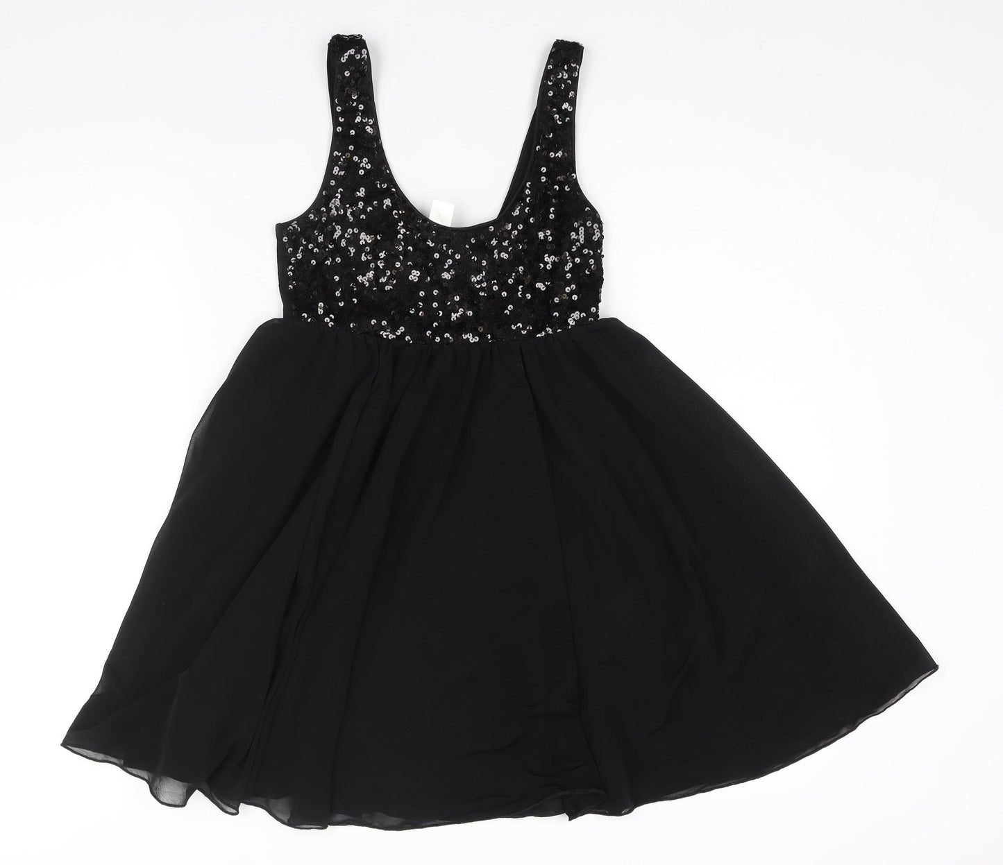 H&M Womens Black Polyester Fit & Flare Size 8 Scoop Neck Pullover - Sequin Bodice