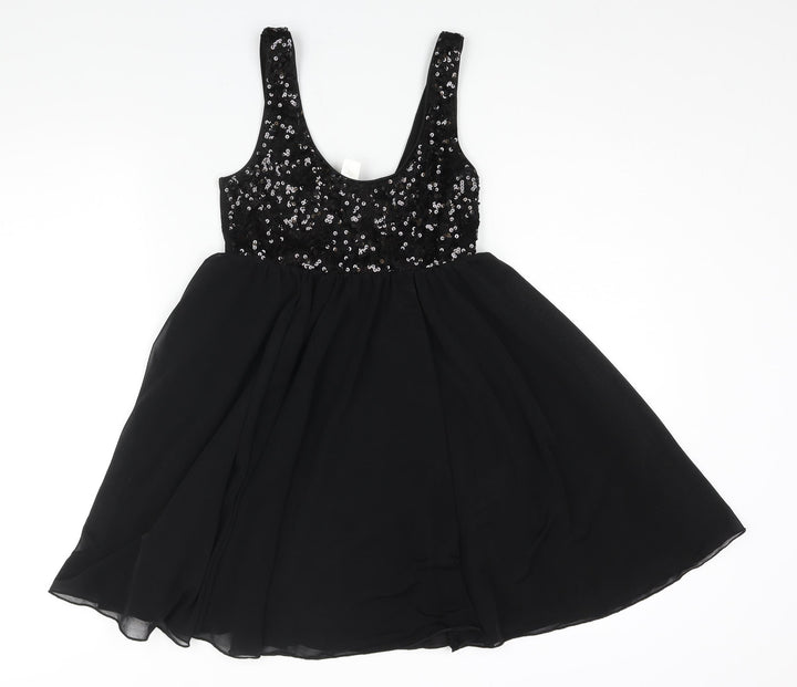 H&M Womens Black Polyester Fit & Flare Size 8 Scoop Neck Pullover - Sequin Bodice