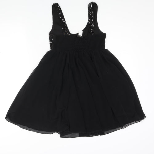 H&M Womens Black Polyester Fit & Flare Size 8 Scoop Neck Pullover - Sequin Bodice