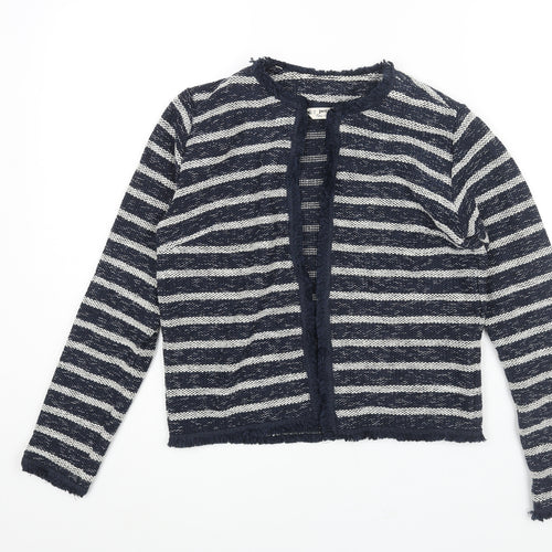 Miss Selfridge Womens Blue V-Neck Striped Cotton Cardigan Jumper Size 10 - Raw Edge