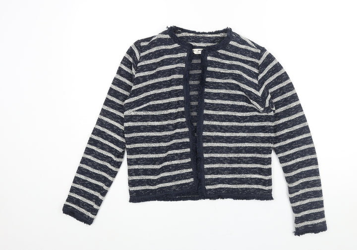 Miss Selfridge Womens Blue V-Neck Striped Cotton Cardigan Jumper Size 10 - Raw Edge