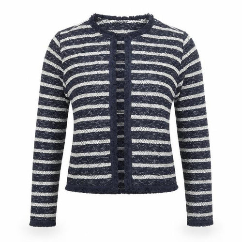 Miss Selfridge Womens Blue V-Neck Striped Cotton Cardigan Jumper Size 10 - Raw Edge
