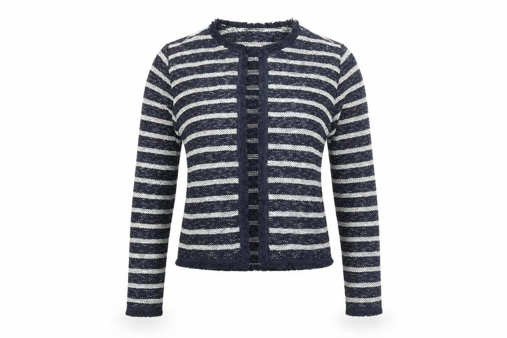 Miss Selfridge Womens Blue V-Neck Striped Cotton Cardigan Jumper Size 10 - Raw Edge