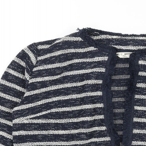 Miss Selfridge Womens Blue V-Neck Striped Cotton Cardigan Jumper Size 10 - Raw Edge