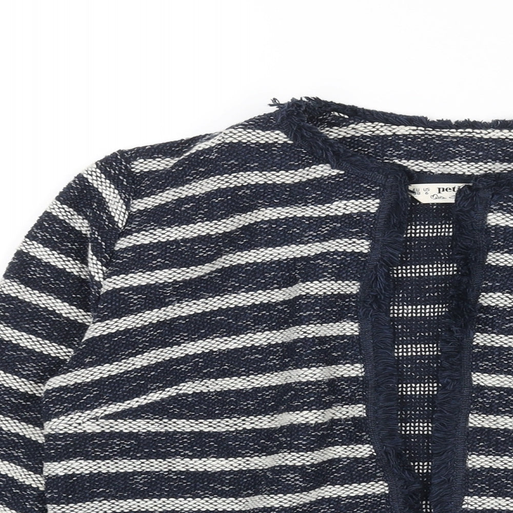 Miss Selfridge Womens Blue V-Neck Striped Cotton Cardigan Jumper Size 10 - Raw Edge