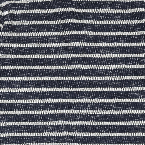 Miss Selfridge Womens Blue V-Neck Striped Cotton Cardigan Jumper Size 10 - Raw Edge