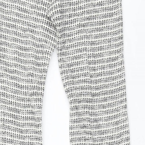 Zara Womens White Geometric Cotton Trousers Size M L34 in Regular