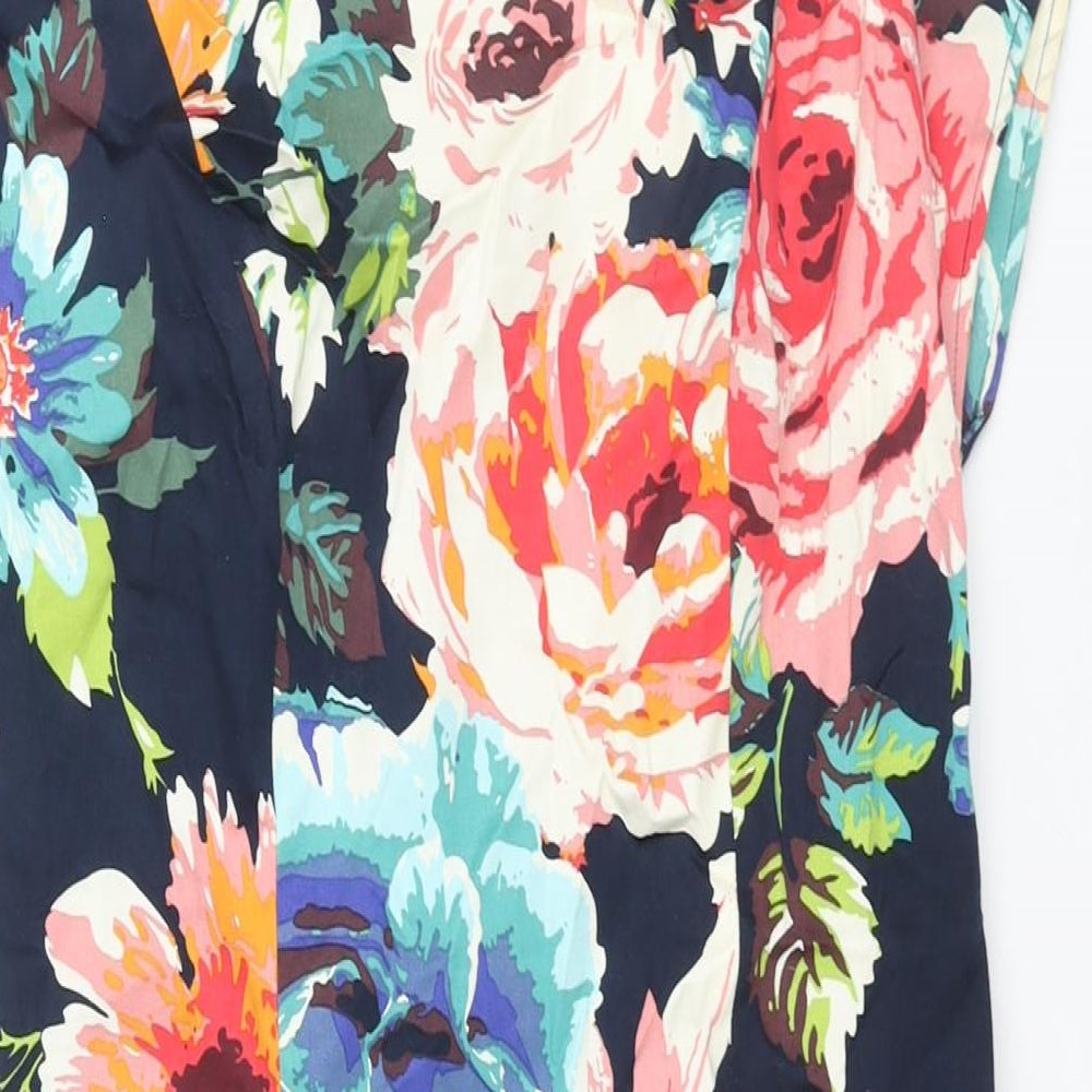 COTTON CLUB Womens Multicoloured Floral Cotton Pencil Dress Size 12 Round Neck Zip