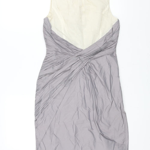 Hoss Womens Grey Cotton Shift Size 10 Round Neck Zip - Rouched Detail Bow