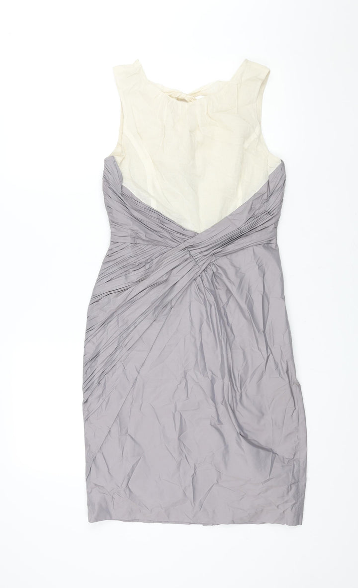 Hoss Womens Grey Cotton Shift Size 10 Round Neck Zip - Rouched Detail Bow