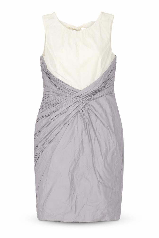 Hoss Womens Grey Cotton Shift Size 10 Round Neck Zip - Rouched Detail Bow