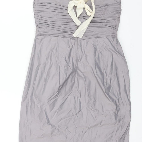 Hoss Womens Grey Cotton Shift Size 10 Round Neck Zip - Rouched Detail Bow