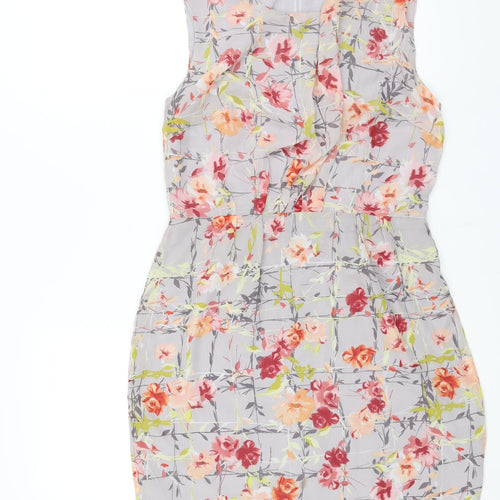 White Incity Womens Grey Floral Polyester Shift Size 18 Round Neck Zip