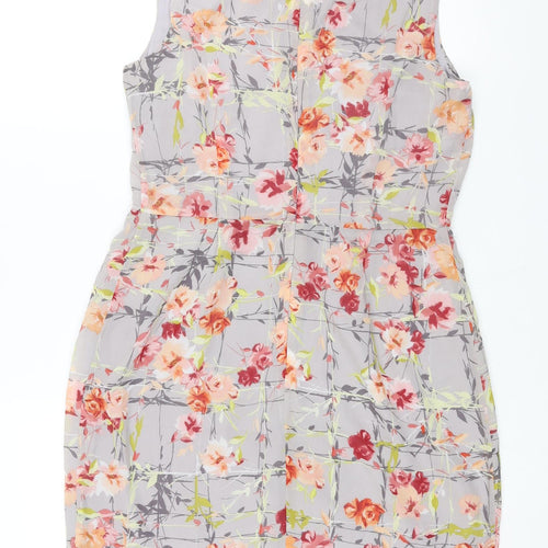 White Incity Womens Grey Floral Polyester Shift Size 18 Round Neck Zip