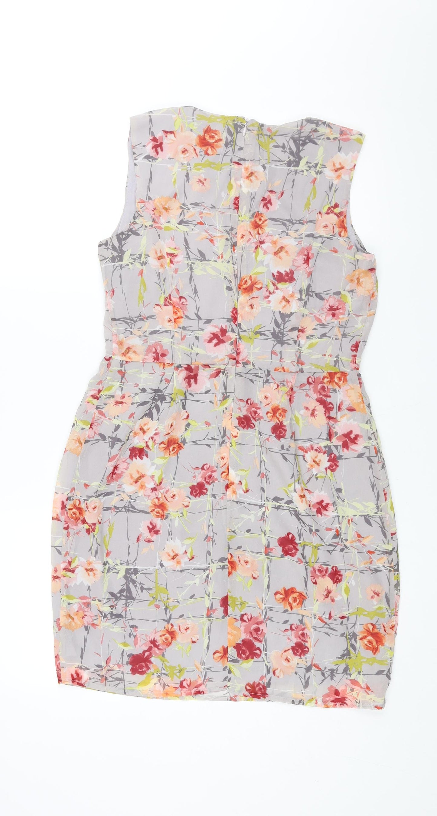 White Incity Womens Grey Floral Polyester Shift Size 18 Round Neck Zip
