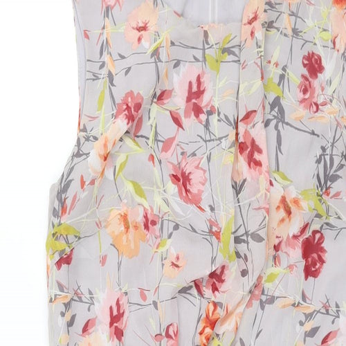 White Incity Womens Grey Floral Polyester Shift Size 18 Round Neck Zip