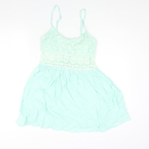 Topshop Womens Green Viscose A-Line Size 12 Scoop Neck Hook & Eye - Lace Bodice