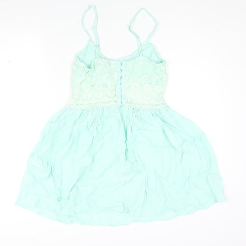 Topshop Womens Green Viscose A-Line Size 12 Scoop Neck Hook & Eye - Lace Bodice