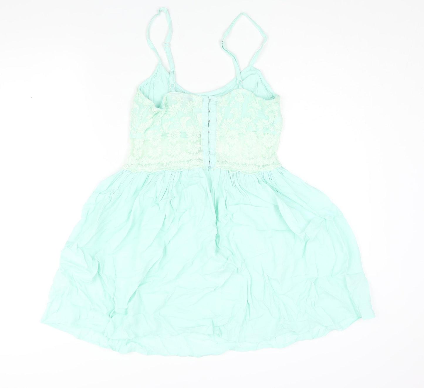 Topshop Womens Green Viscose A-Line Size 12 Scoop Neck Hook & Eye - Lace Bodice