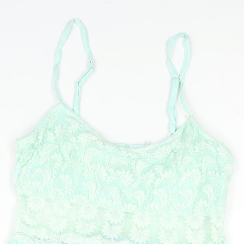 Topshop Womens Green Viscose A-Line Size 12 Scoop Neck Hook & Eye - Lace Bodice