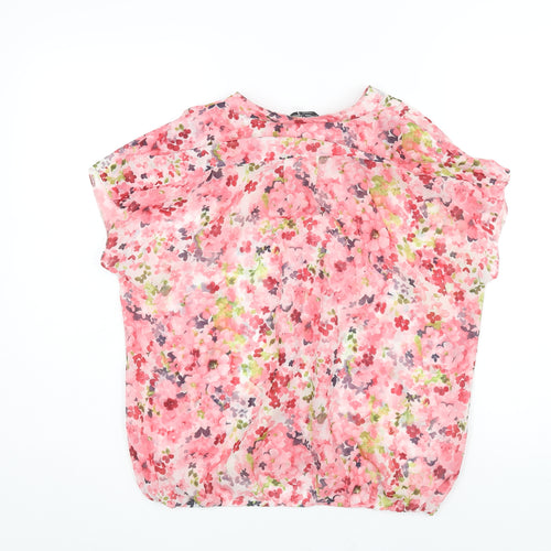 Marina Kaneva Womens Pink Floral Polyester Basic Blouse Size 12 V-Neck - Semi Sheer
