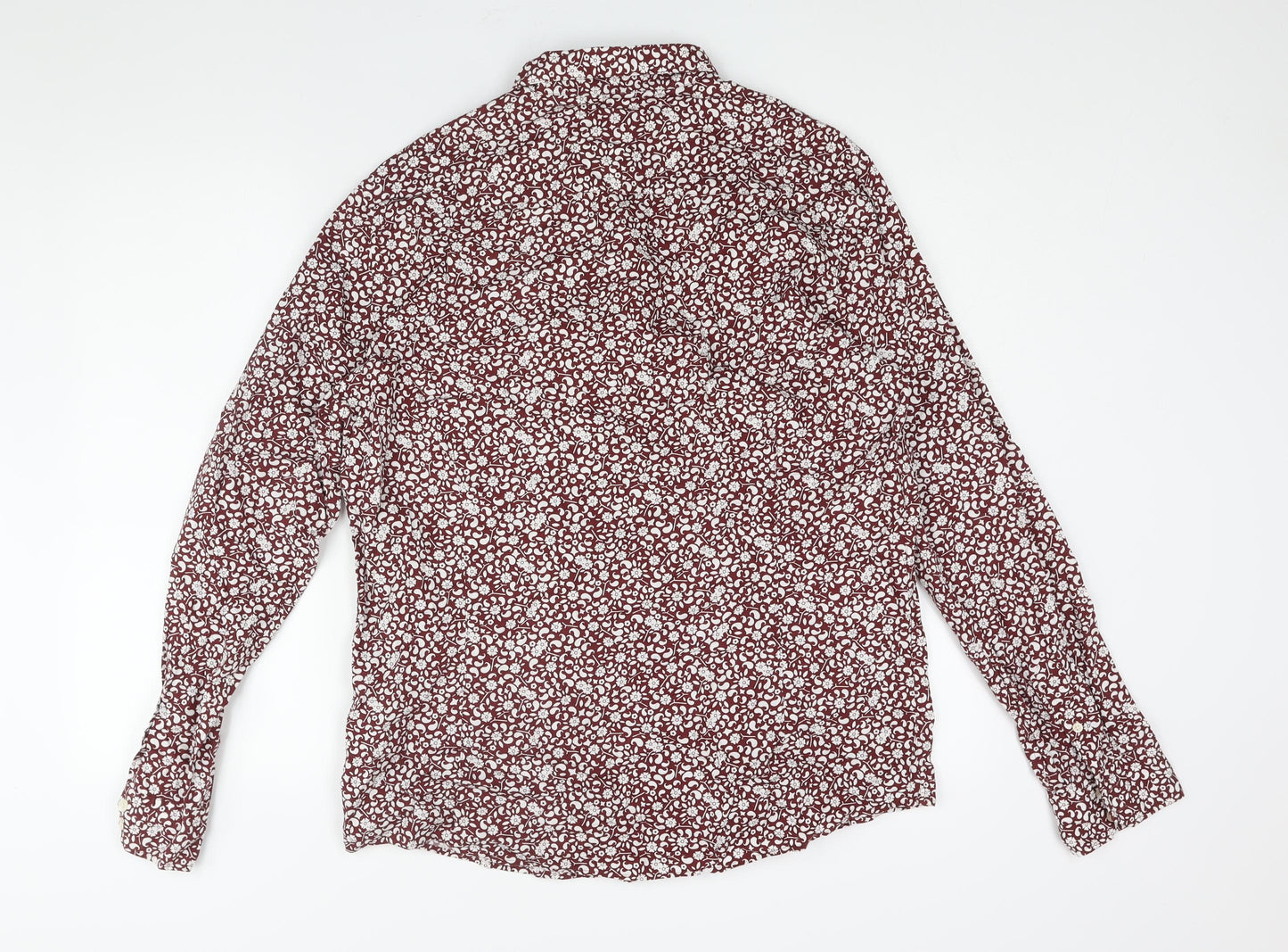 John Lewis Mens Red Geometric Cotton Button-Up Size XL Collared Button