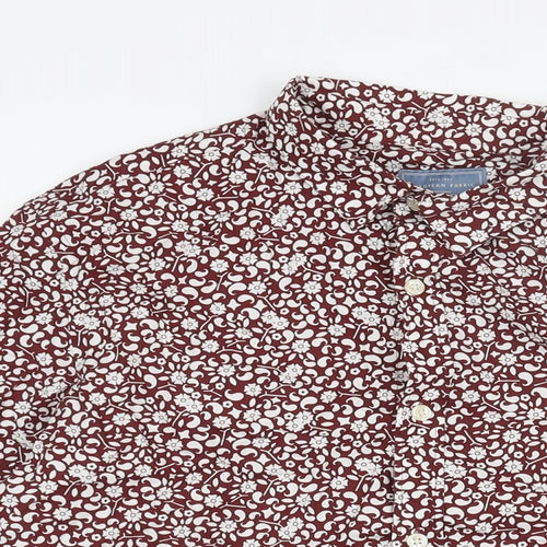 John Lewis Mens Red Geometric Cotton Button-Up Size XL Collared Button