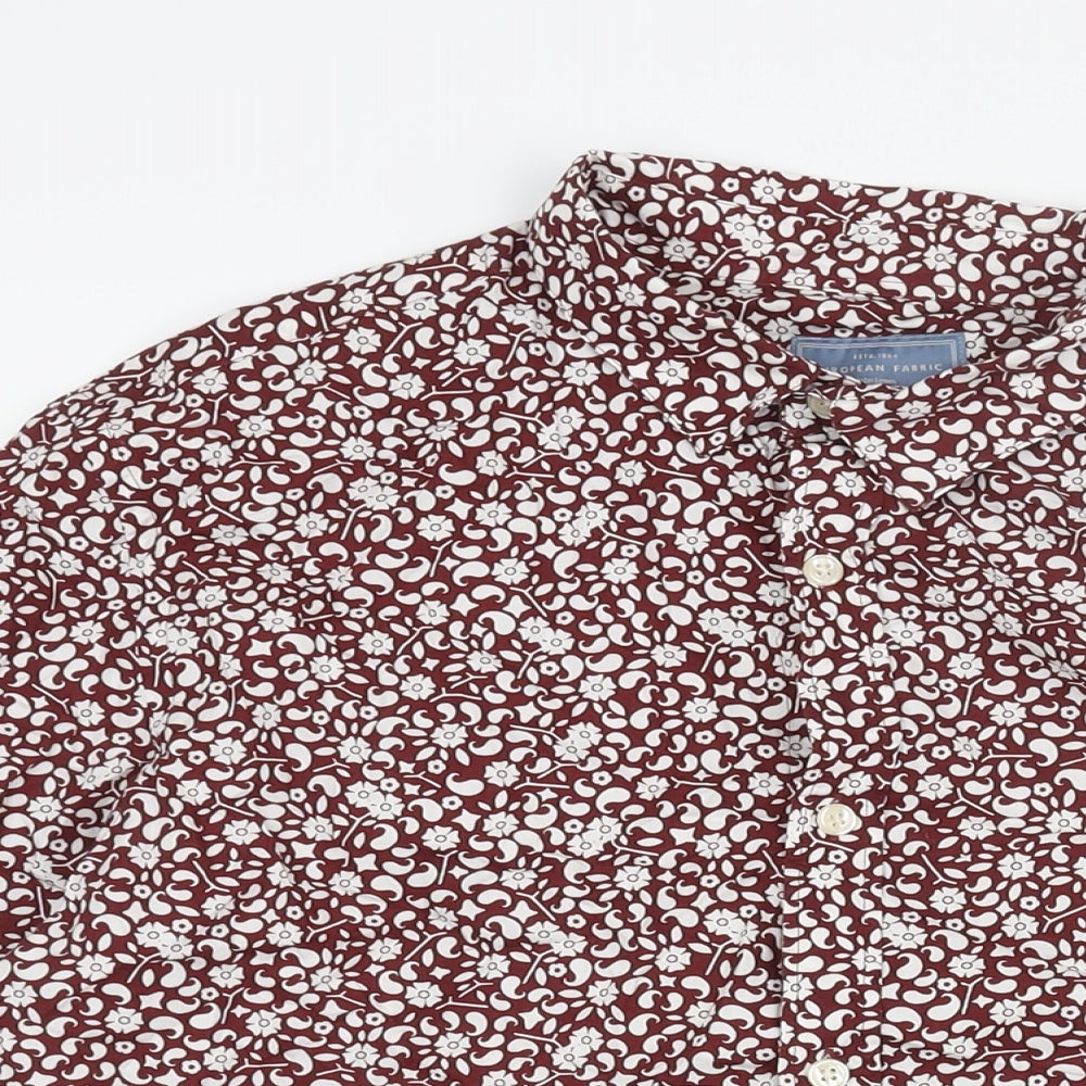 John Lewis Mens Red Geometric Cotton Button-Up Size XL Collared Button