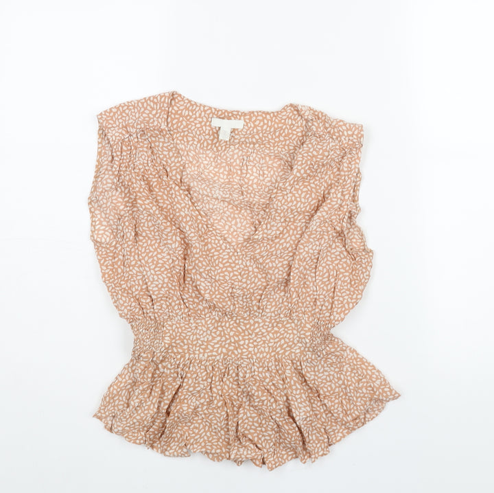 H&M Womens Brown Geometric Viscose Camisole Blouse Size 10 V-Neck - Peplum