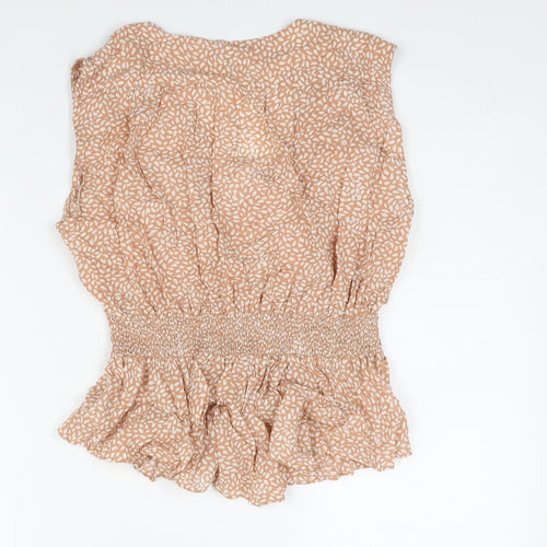 H&M Womens Brown Geometric Viscose Camisole Blouse Size 10 V-Neck - Peplum