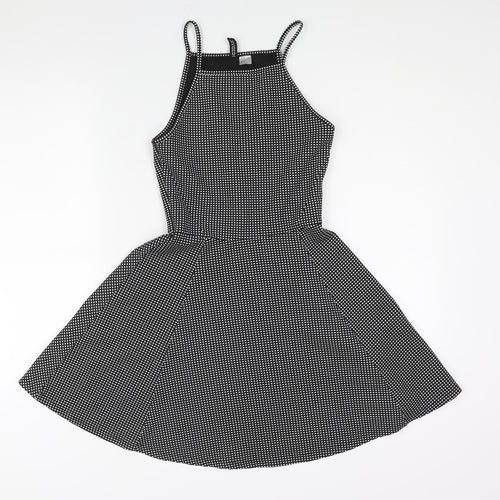 Divided by H&M Womens Black Geometric Polyester Fit & Flare Size 10 Square Neck Pullover
