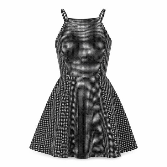 Front view of Divided by H&M women’s black geometric polyester fit & flare, size UK 10, square neck pullover