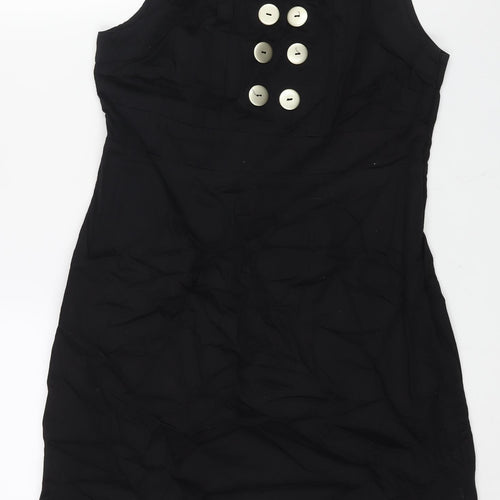 John by John Richmond Womens Black Cotton Shift Size 14 Round Neck Zip - Button Detail